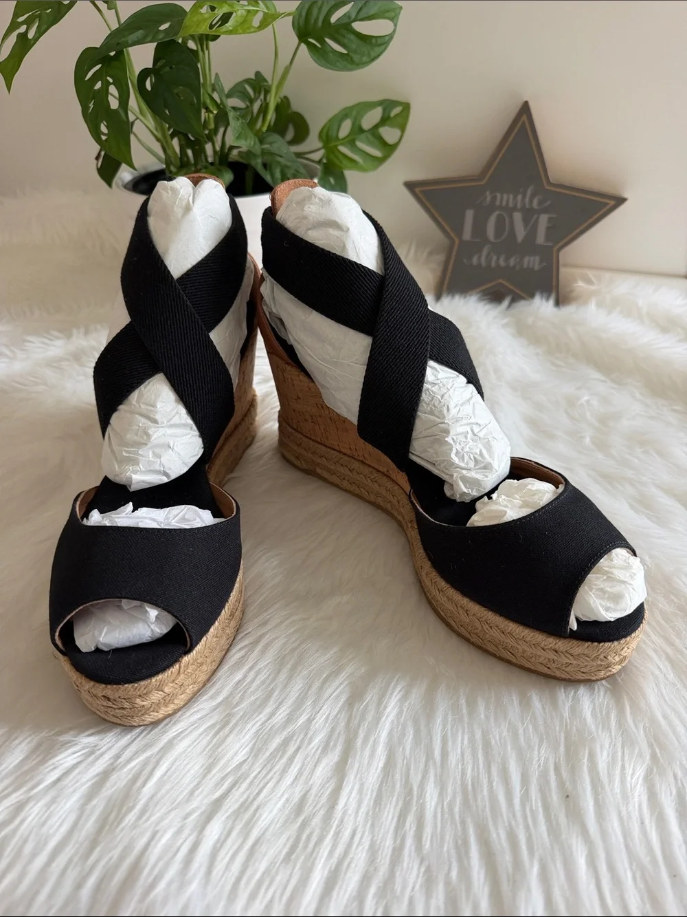 Tory Burch Black Crisscross Espadrille Wedge Sandals